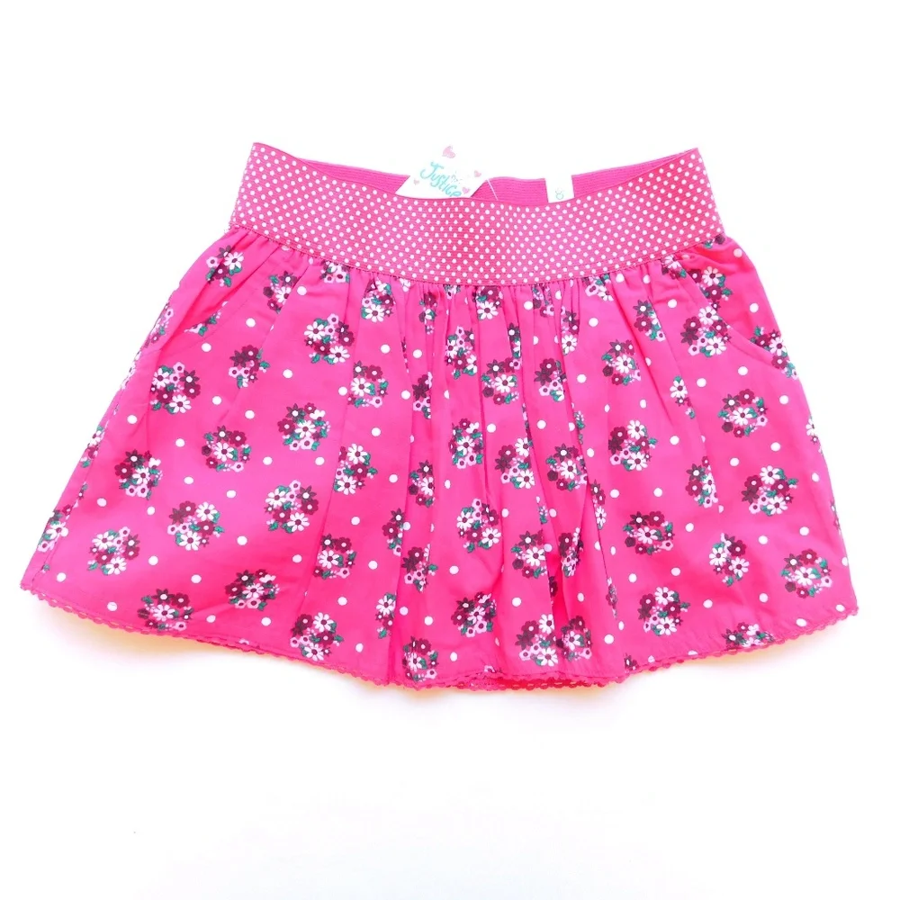 Justice Girls Floral Poplin Skort Skirt With Shorts Size‎ 8 10 12 Pink Pull On